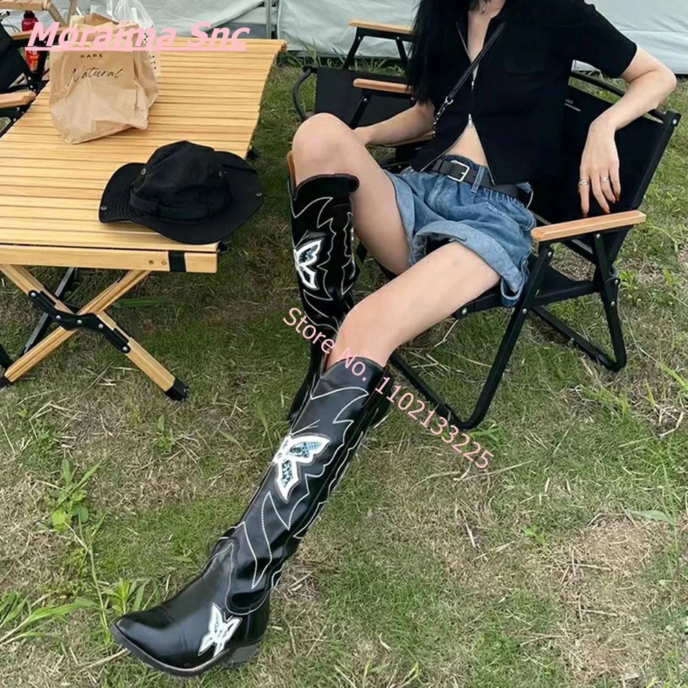 Winter New Women Knight Boots Leather Block Heeled Pointed Toe Solid PU Slip-On Butterfly Embroider Cool Punk Knee-High Shoes
Winter New Women Knight Boots Leather Block Heeled Pointed Toe Solid PU Slip-On Butterfly Embroider Cool Punk Knee-High Shoes