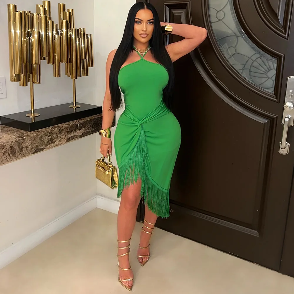 Halter Fringe Dress Long Evening Sleeveless Dresses Women Summer Holiday Outfits Sexy Bodycon Bandage Tie Knot Pleated Dress
Halter Fringe Dress Long Evening Sleeveless Dresses Women Summer Holiday Outfits Sexy Bodycon Bandage Tie Knot Pleated Dress