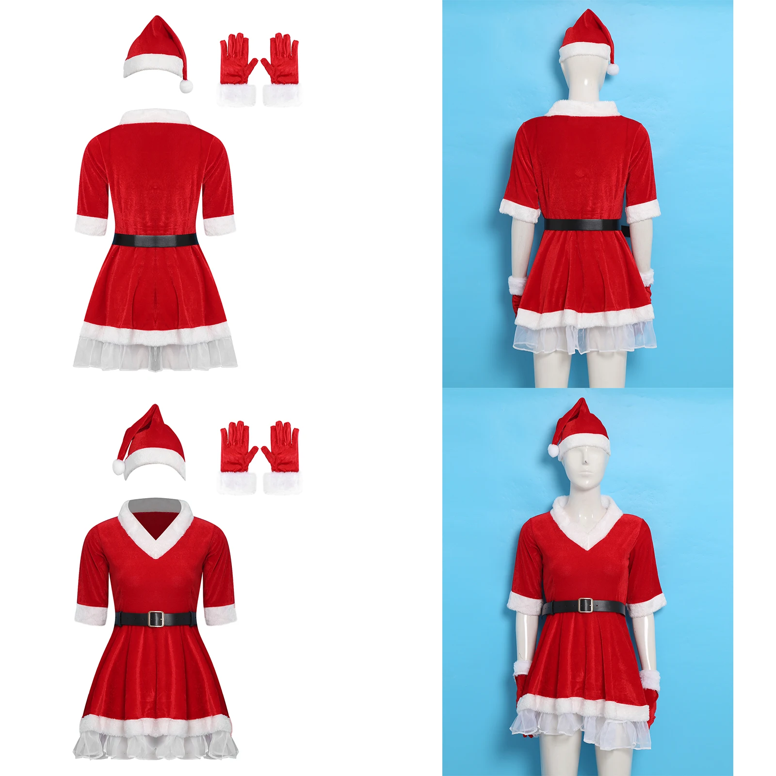 Christmas Santa Cosplay Dress Women Long Sleeve Red Velvet A-line Dress with Waist Belt Hat Gloves Set for Christmas Holiday
Christmas Santa Cosplay Dress Women Long Sleeve Red Velvet A-line Dress with Waist Belt Hat Gloves Set for Christmas Holiday