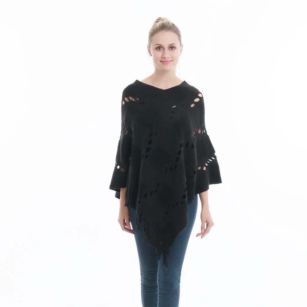 Spring Autumn Hollow Large Tassel Plaid Pullover knitting Cape Fashion Women Fashion Street Poncho Lady Capes Black Cloaks
Spring Autumn Hollow Large Tassel Plaid Pullover knitting Cape Fashion Women Fashion Street Poncho Lady Capes Black Cloaks