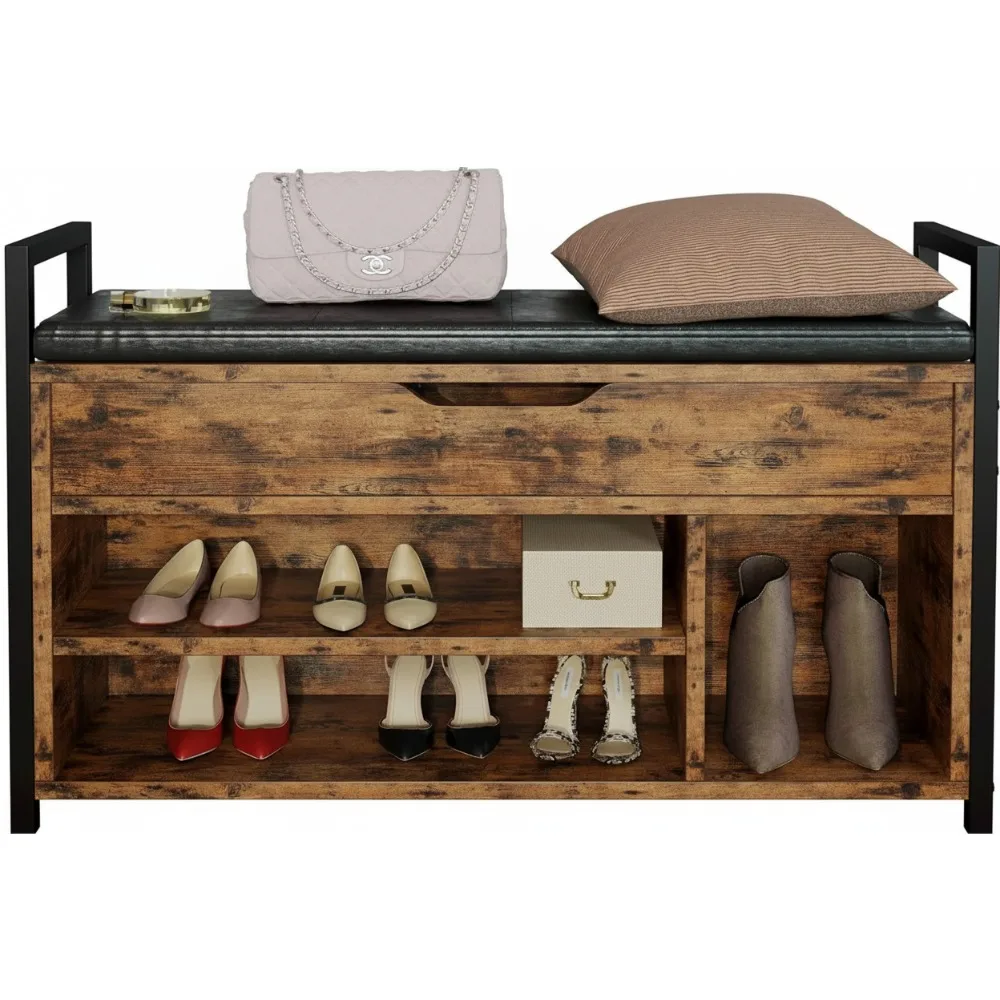 Vintage Brown Entryway Bench with Lift Top Storage, 2-Tier Shoe Rack Organizer for Hallway Industrial Style
Vintage Brown Entryway Bench with Lift Top Storage, 2-Tier Shoe Rack Organizer for Hallway Industrial Style