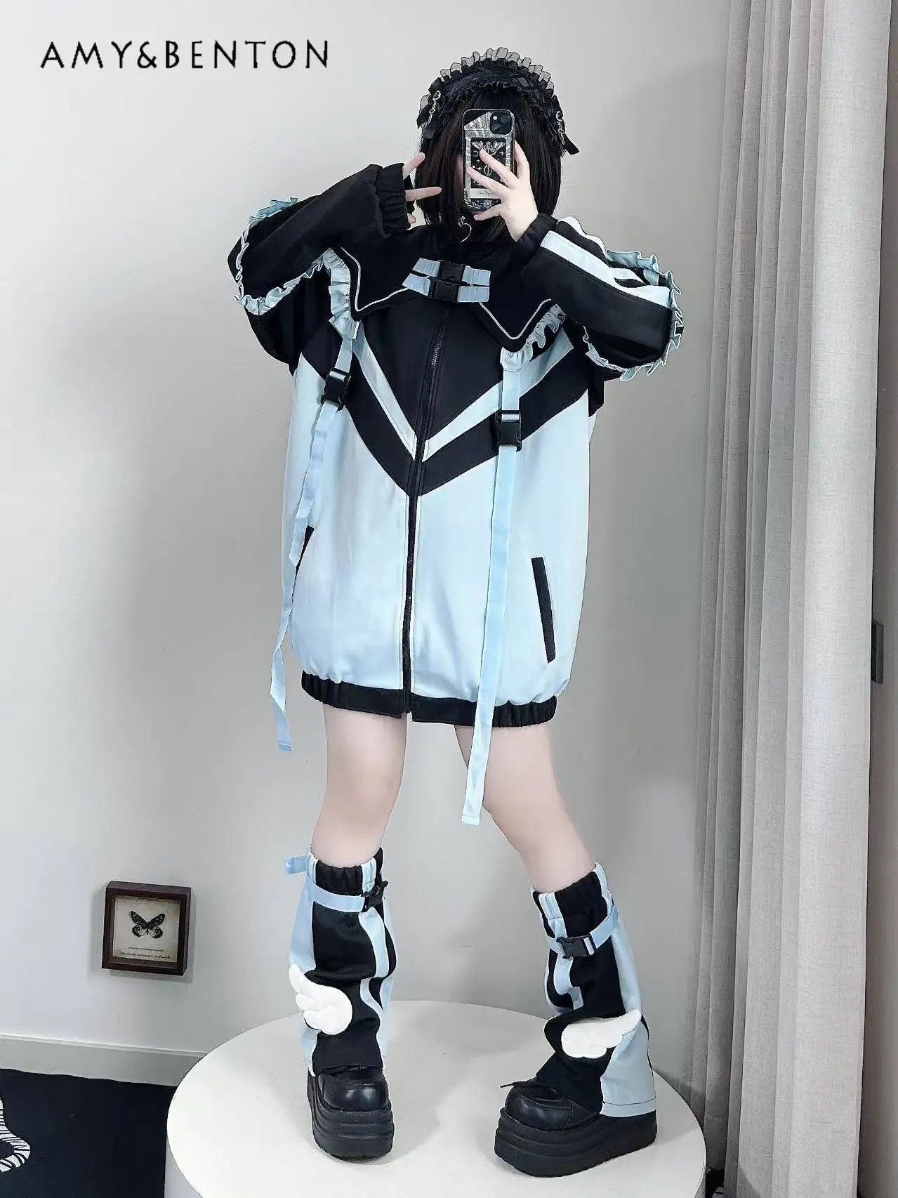 Aqua System Subculture Original Sportswear Jacket Japanese Sweet Cool Stand Collar Oversized Zipper Coat Leg Warmers Outfits
Aqua System Subculture Original Sportswear Jacket Japanese Sweet Cool Stand Collar Oversized Zipper Coat Leg Warmers Outfits