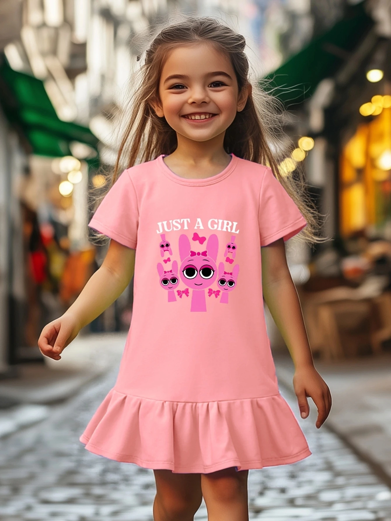 Girl's summer personalized fashionable casual dress, cartoon print design, comfortable solid color versatile, easy to match
Girl's summer personalized fashionable casual dress, cartoon print design, comfortable solid color versatile, easy to match