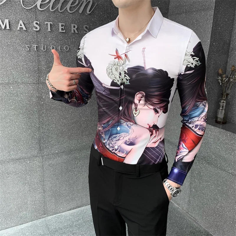 Mens Fashion Casual Slim Fit Long Sleeve White Luxury Shirts Autumn New Brand Quality Vintage Beautiful Woman Print Dress Shirt
Mens Fashion Casual Slim Fit Long Sleeve White Luxury Shirts Autumn New Brand Quality Vintage Beautiful Woman Print Dress Shirt