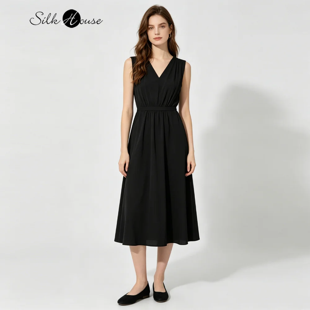 2026 Women's Casual Summer New French 100% Natural Mulberry Silk Crepe De Chine V-neck Sleeveless A-line Waist-Cinching Dress
2026 Women's Casual Summer New French 100% Natural Mulberry Silk Crepe De Chine V-neck Sleeveless A-line Waist-Cinching Dress
