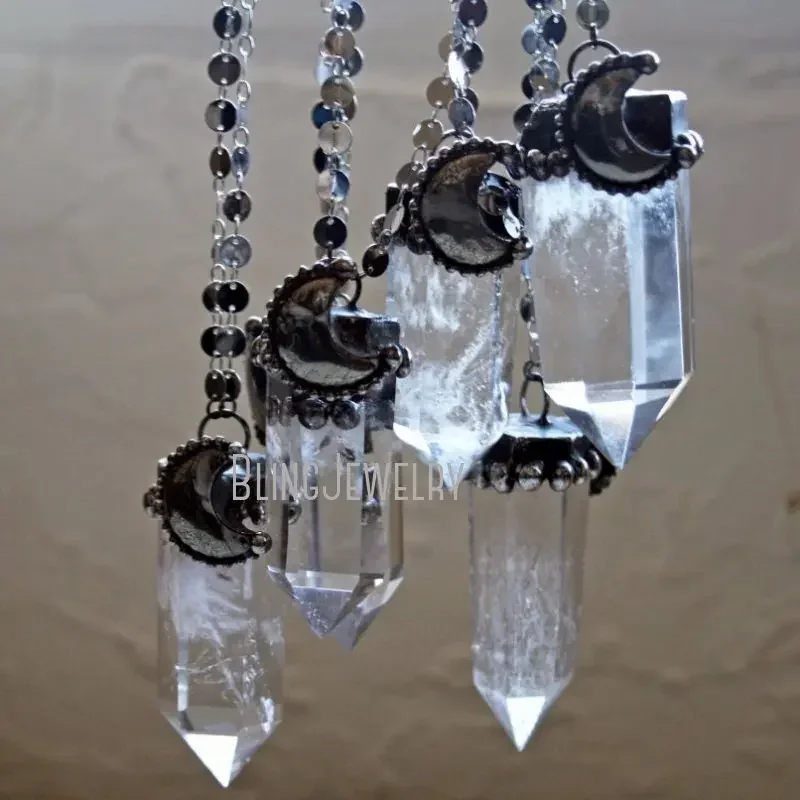 10pcs Clear Quartz Crystal Necklace Crescent Moon Pyrite Charm Silver Plated Stainless Steel Disk Chain Jewelry Halloween Boho
10pcs Clear Quartz Crystal Necklace Crescent Moon Pyrite Charm Silver Plated Stainless Steel Disk Chain Jewelry Halloween Boho