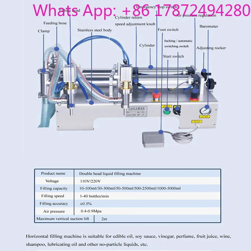 Pneumatic Liquid Filling Machine 1000ml,500ml,200ml,100ml Soda Water Oil Piston Pump Liquid Filler
Pneumatic Liquid Filling Machine 1000ml,500ml,200ml,100ml Soda Water Oil Piston Pump Liquid Filler