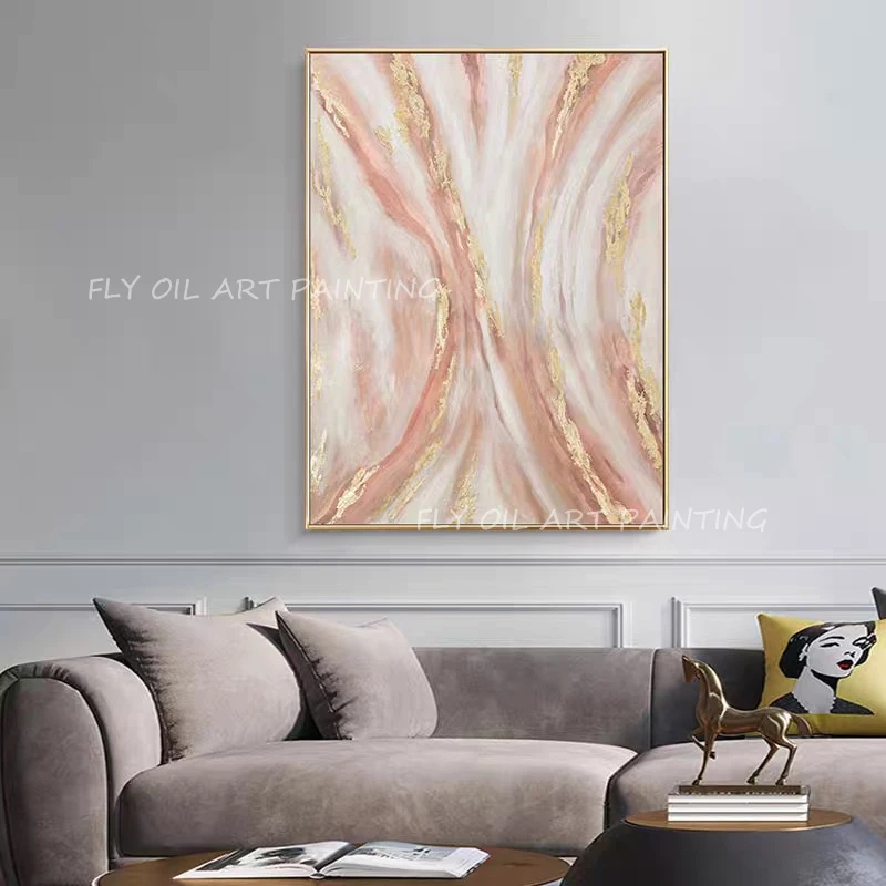 Large Size 100% Handpainted pink simple pure gold foil modern texture Oil Painting home decoration as a gift
Large Size 100% Handpainted pink simple pure gold foil modern texture Oil Painting home decoration as a gift