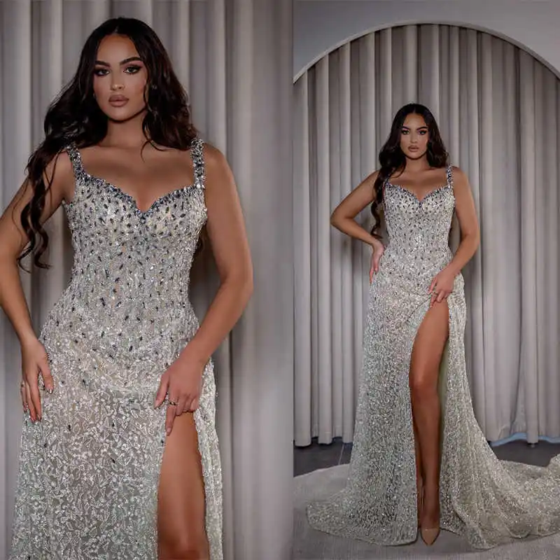Sparkly Evening Dresses Sweetheart Neck Sleeveless Gown Sequins Crystal Split Side Dress Party Customized Dress
Sparkly Evening Dresses Sweetheart Neck Sleeveless Gown Sequins Crystal Split Side Dress Party Customized Dress