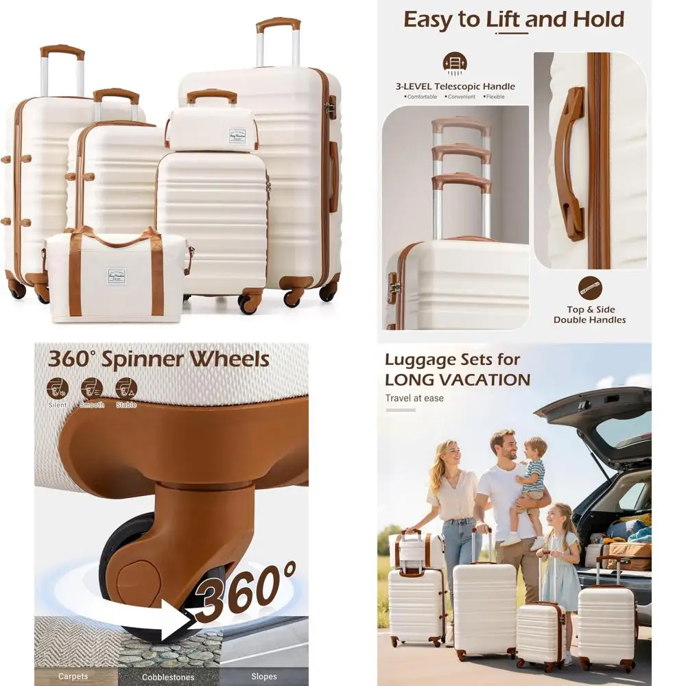 6-piece luggage set: carry-on suitcase with hardshell abs+pc, spinner wheels, tsa lock (white-brown)
6-piece luggage set: carry-on suitcase with hardshell abs+pc, spinner wheels, tsa lock (white-brown)