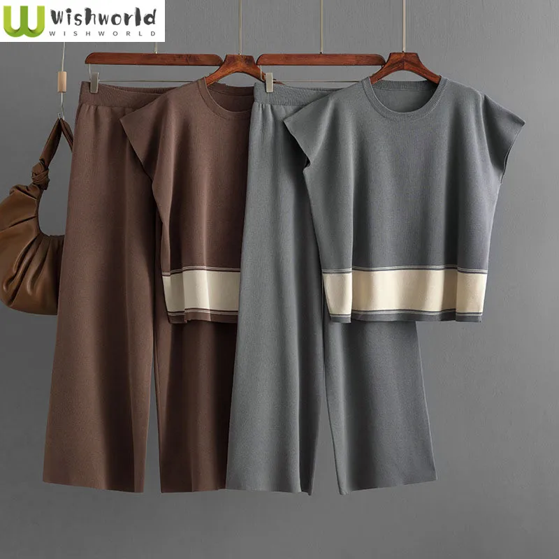 Fashion Casual Suit Women's Spring and Summer Knitted Sweater Loose High Waisted Wide Leg Pants Two-piece Set
Fashion Casual Suit Women's Spring and Summer Knitted Sweater Loose High Waisted Wide Leg Pants Two-piece Set