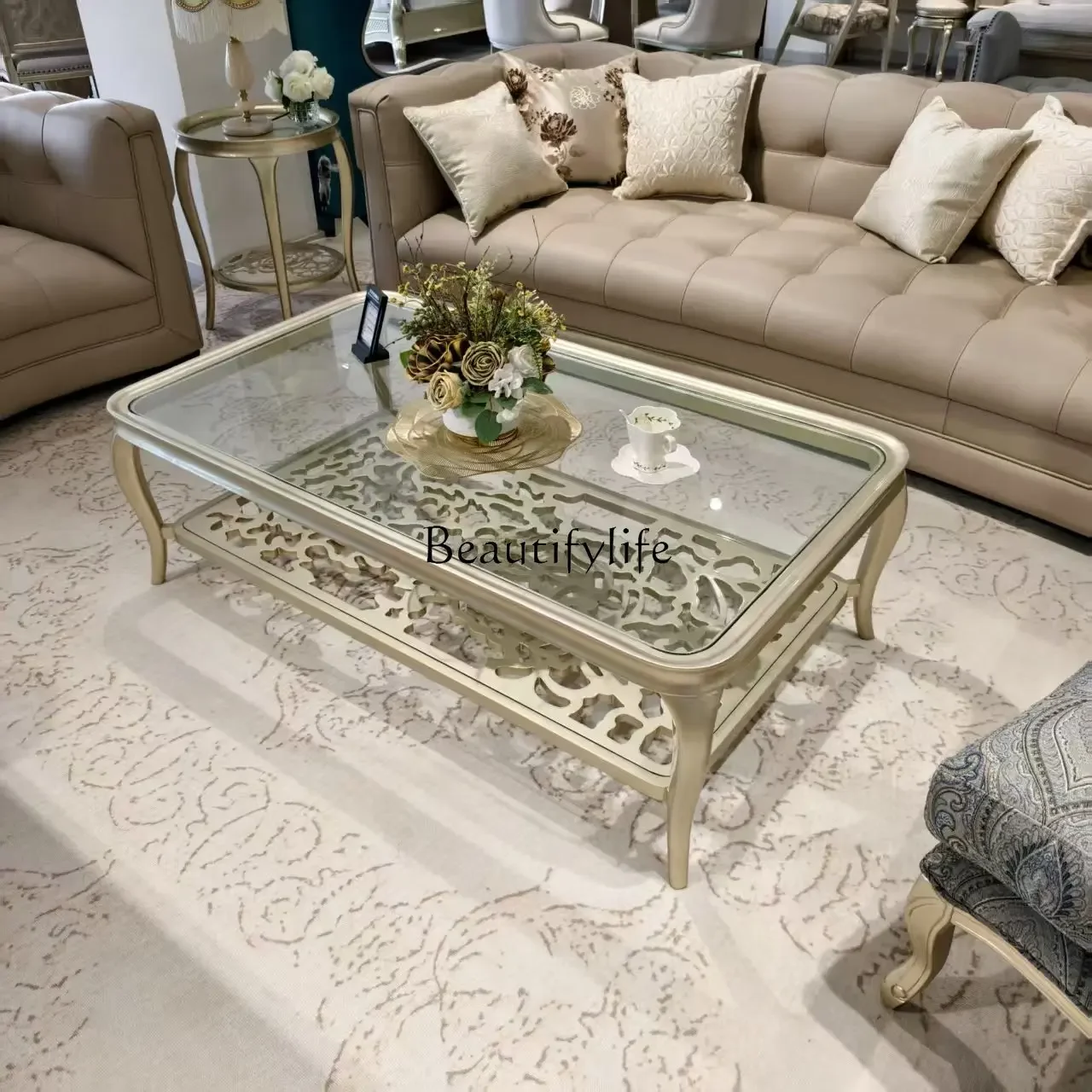 LJYAmerican light luxury coffee table high-end rectangular glass small coffee table simple
LJYAmerican light luxury coffee table high-end rectangular glass small coffee table simple