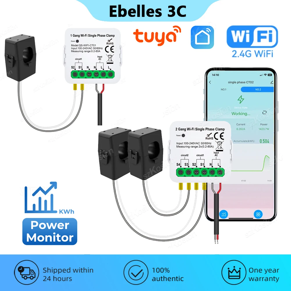 Tuya Wifi Smart Energy Meter Smart Home Solar PV System Power Monitor Current Transformer APP Remote Control 1/2 Channel 80A
Tuya Wifi Smart Energy Meter Smart Home Solar PV System Power Monitor Current Transformer APP Remote Control 1/2 Channel 80A