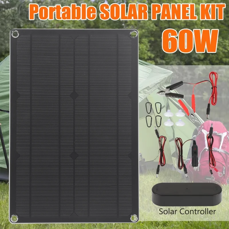 60W Solar Panel USB+DC Output Monocrystalline Solar Cell With PWM Controller Kit Outdoor Power Charger for Phone Camping RV Car
60W Solar Panel USB+DC Output Monocrystalline Solar Cell With PWM Controller Kit Outdoor Power Charger for Phone Camping RV Car