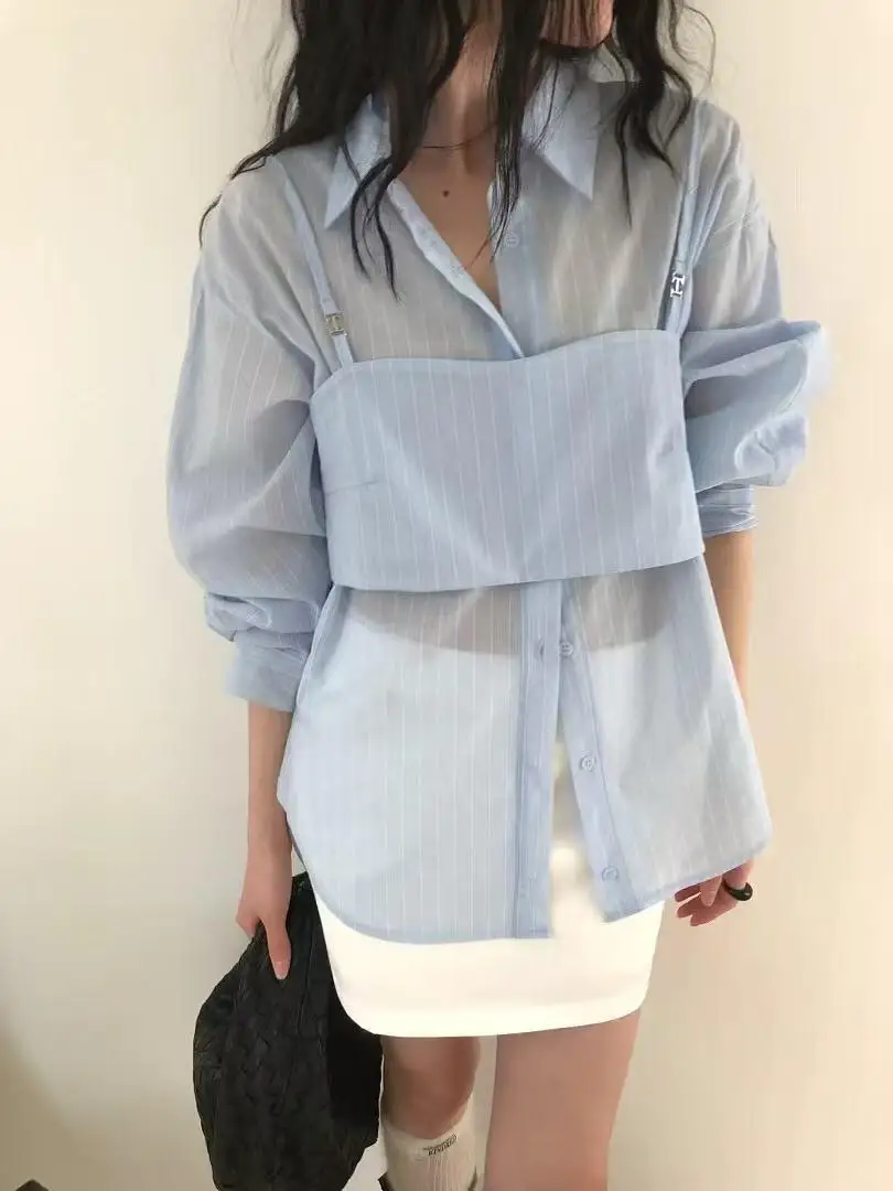 Women's Fashion Striped Long Sleeve Shirt Vest Set Thin Sun Protection Top Korean Style Straight Cut Breathable Skin-Friendly
Women's Fashion Striped Long Sleeve Shirt Vest Set Thin Sun Protection Top Korean Style Straight Cut Breathable Skin-Friendly