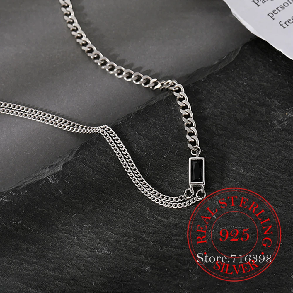 Real Money 925 Sterling Silver Choker Necklace Simple Black Rectangle Chain Necklace for Women Men Wedding Party Jewelry Gift
Real Money 925 Sterling Silver Choker Necklace Simple Black Rectangle Chain Necklace for Women Men Wedding Party Jewelry Gift