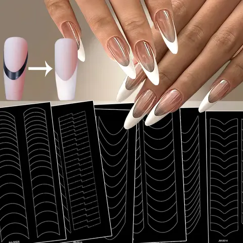 1pcs Curved French Lines Nail Art Stencils Stickers V-shaped Pattern Classic French Nail Decals Drawing Line Aid Nail Sticker To