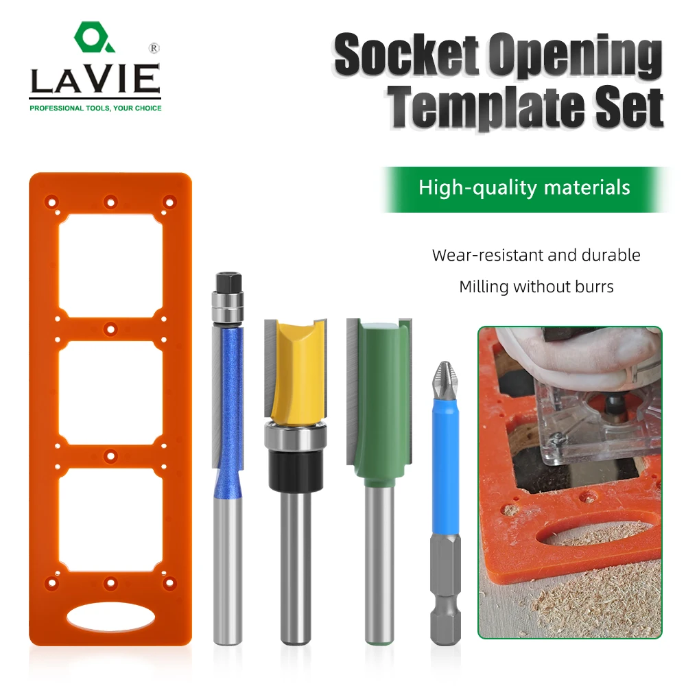 LAVIE Wall Socket Outlet Cutting Template + Straight Router Bit Set for Drywall Plasterboard Hole Drilling Tool For Woodworking
LAVIE Wall Socket Outlet Cutting Template + Straight Router Bit Set for Drywall Plasterboard Hole Drilling Tool For Woodworking