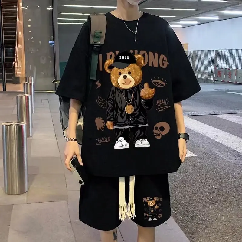 Korean Fashion Streetwear Hip Hop Rock Casual Short Suit Funny Bear Tshirts Shorts 2 Piece Set Summer Tracksuit clothes For Men
Korean Fashion Streetwear Hip Hop Rock Casual Short Suit Funny Bear Tshirts Shorts 2 Piece Set Summer Tracksuit clothes For Men