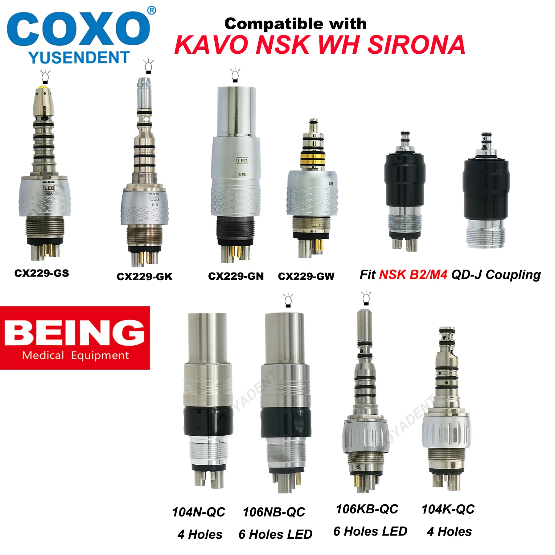 COXO Dental 6 Pin LED Coupling Coupler BEING Dental Coupling 4/6 Holes For High Speed Handpiece
COXO Dental 6 Pin LED Coupling Coupler BEING Dental Coupling 4/6 Holes For High Speed Handpiece