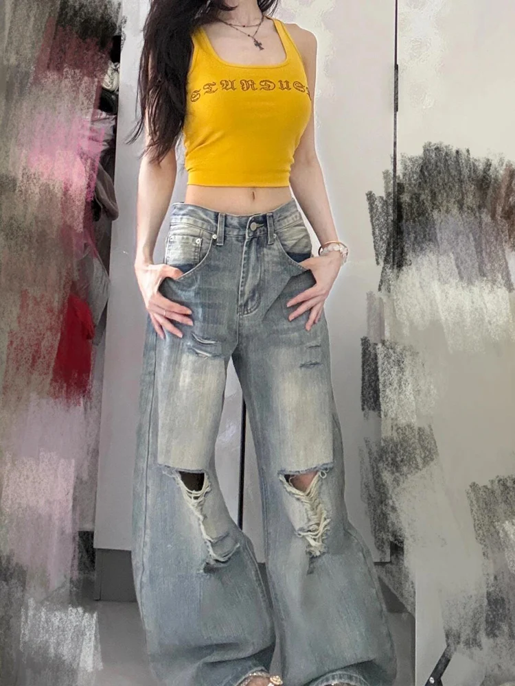 American High Street Sexy Hole Wide Leg Denim Jeans Women Summer Vintage Loose Slim Straight Floor-Length Pants
American High Street Sexy Hole Wide Leg Denim Jeans Women Summer Vintage Loose Slim Straight Floor-Length Pants