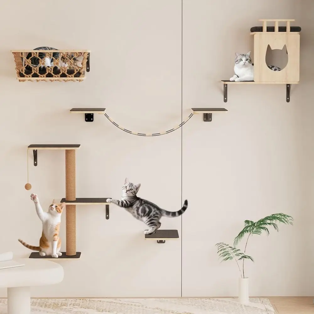 Gray 5-in-1 Wall-Mounted Cat Furniture Set with Hammock, Condo, Bridge, Ladder & Steps
Gray 5-in-1 Wall-Mounted Cat Furniture Set with Hammock, Condo, Bridge, Ladder & Steps