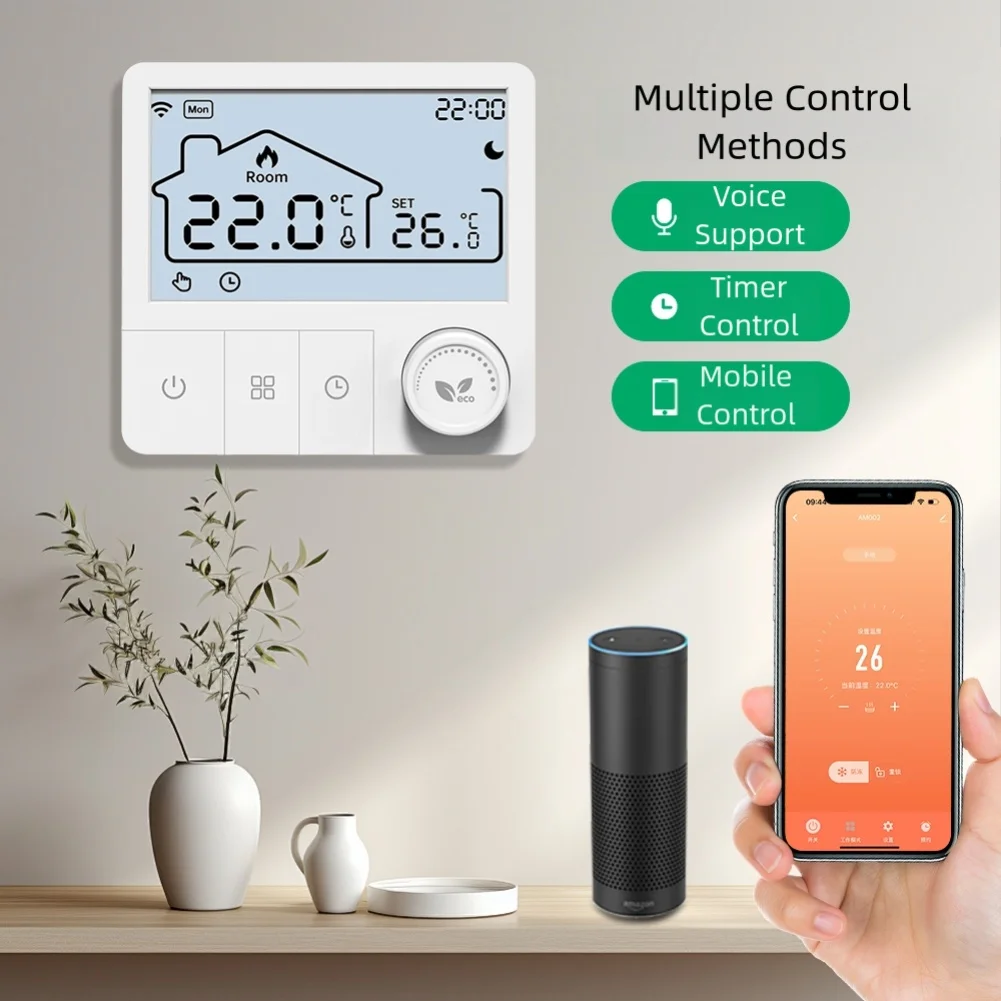 Smart WiFi Boiler Thermostat for Gas Boilers with Voice Control and Weekly Programmable Settings via For Tuya App
Smart WiFi Boiler Thermostat for Gas Boilers with Voice Control and Weekly Programmable Settings via For Tuya App