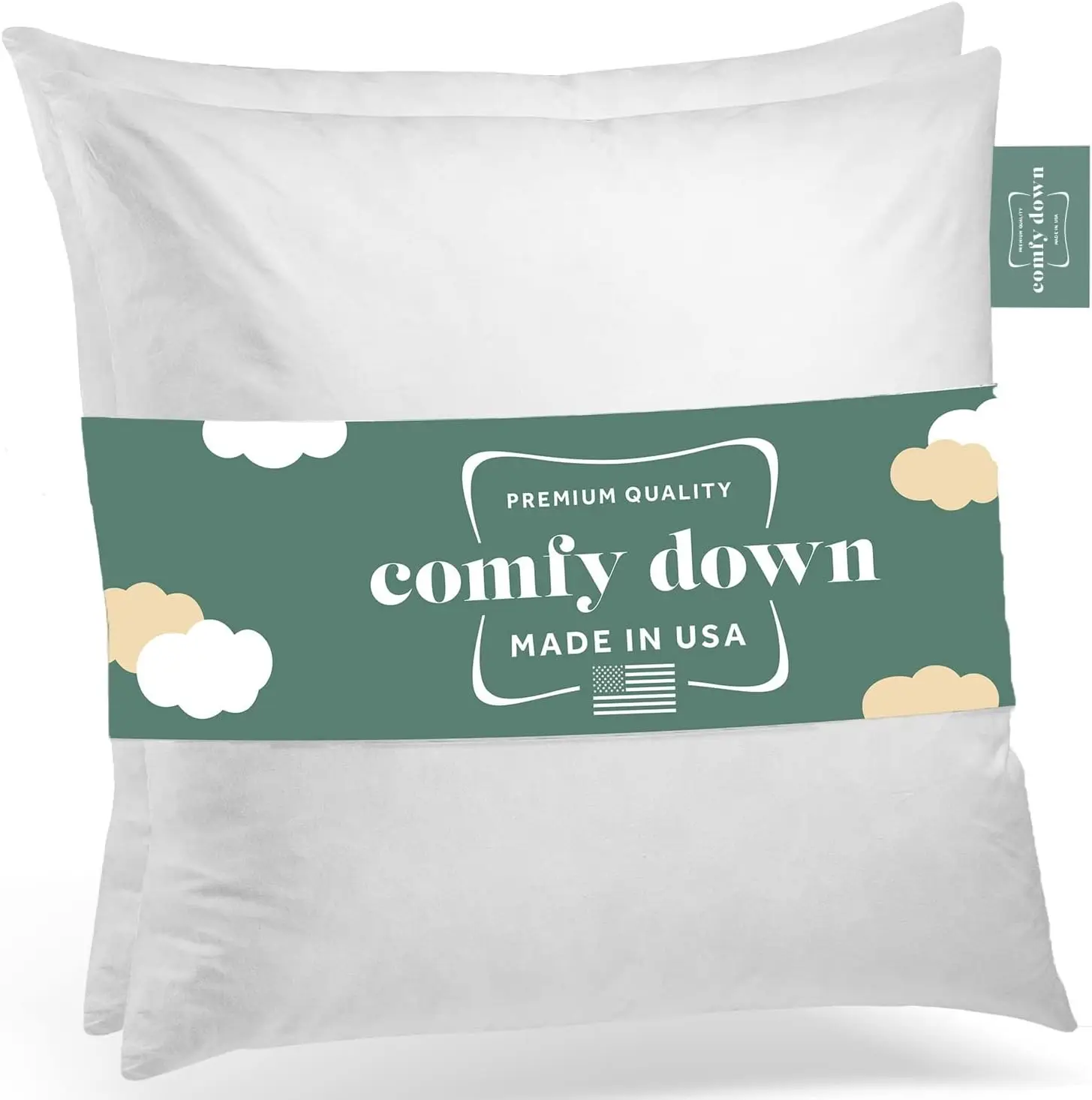 Set of Two 22x22 Down and Feather Pillow Inserts, 100% Cotton Cover, Made in USA
Set of Two 22x22 Down and Feather Pillow Inserts, 100% Cotton Cover, Made in USA