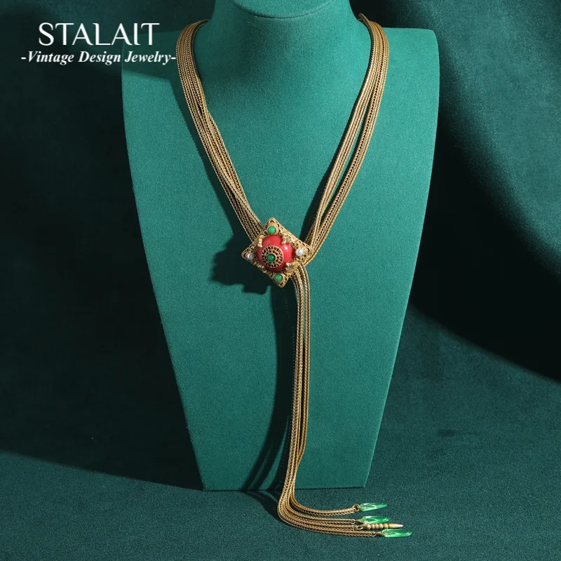 Vintage Long Gold Color Chain Natural Stone Necklace For Woman Statement Red Square Tassel Light Green Drop Accessories Weeding
Vintage Long Gold Color Chain Natural Stone Necklace For Woman Statement Red Square Tassel Light Green Drop Accessories Weeding