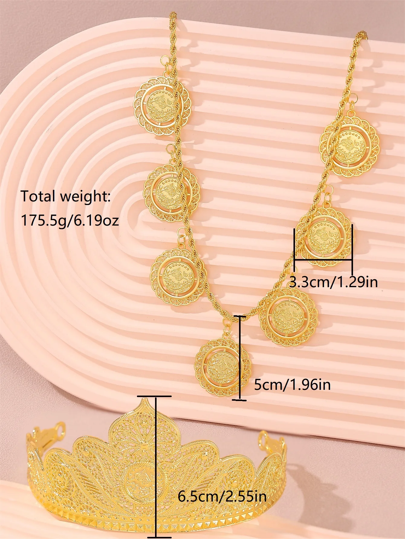 Palace metal golden Ottoman totem crown paired with necklace for women's weddings, banquets, festivals, and parties to wear
Palace metal golden Ottoman totem crown paired with necklace for women's weddings, banquets, festivals, and parties to wear