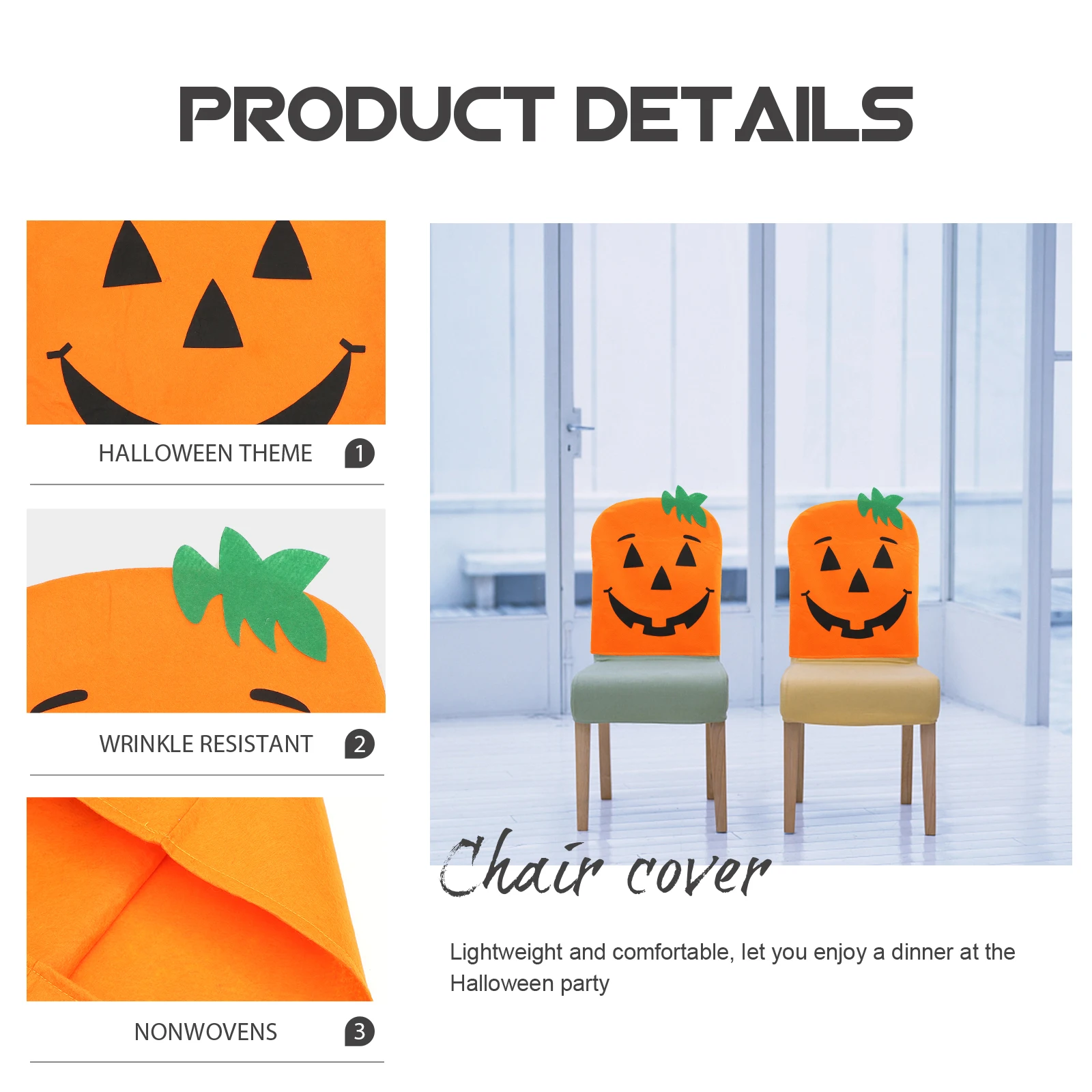 2pcs Halloween Covers Pumpkin Face Decorative Backrest Covers Spooky Party Supplies Dining Room Folding Chair Protectors
2pcs Halloween Covers Pumpkin Face Decorative Backrest Covers Spooky Party Supplies Dining Room Folding Chair Protectors