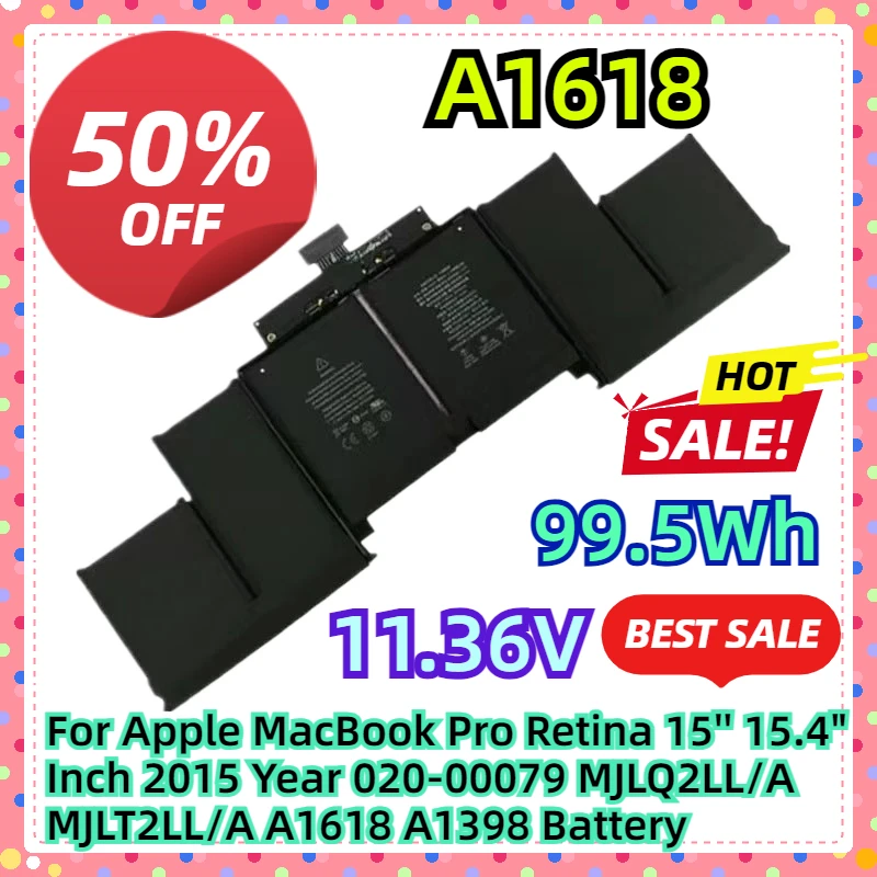 For Apple MacBook Pro Retina 15'' 15.4" Inch 2015 Year 020-00079 MJLQ2LL/A MJLT2LL/A 99.5Wh 11.36V A1618 A1398 Battery
For Apple MacBook Pro Retina 15'' 15.4" Inch 2015 Year 020-00079 MJLQ2LL/A MJLT2LL/A 99.5Wh 11.36V A1618 A1398 Battery