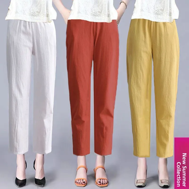 Хлопковые льняные брюки для мам, женские весенне-летние свободные повседневные тонкие брюки с эластичной резинкой на талии, новые большие размеры, брюки Harlan с девятью точками
Хлопковые льняные брюки для мам, женские весенне-летние свободные повседневные тонкие брюки с эластичной резинкой на талии, новые большие размеры, брюки Harlan с девятью точками