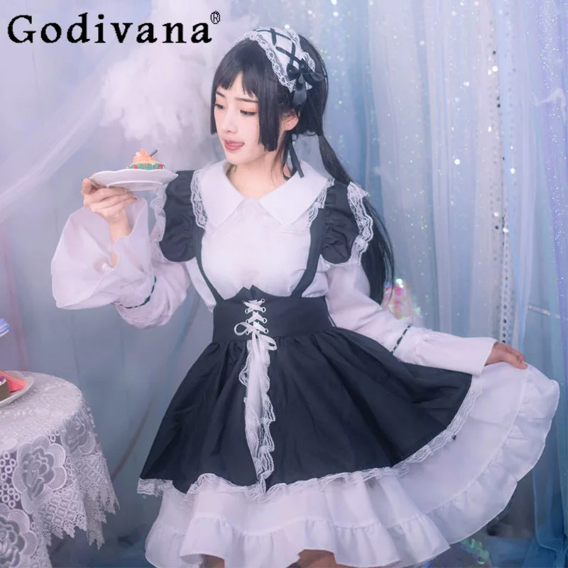 L-4XL Large Size Lolita Maid Uniform Cos Long Sleeve Lace-up A-line Dress Girl Sweet Peter Pan Collar Flare Sleeve Fairy Dresses
L-4XL Large Size Lolita Maid Uniform Cos Long Sleeve Lace-up A-line Dress Girl Sweet Peter Pan Collar Flare Sleeve Fairy Dresses