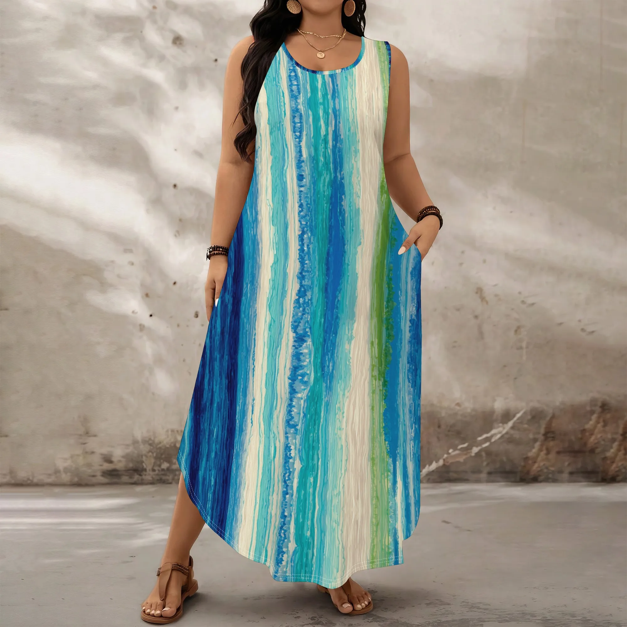 Women Plus Size Sleeveless Maxi Dress Blue Green Stripe Print Casual Summer XL-6XL
Women Plus Size Sleeveless Maxi Dress Blue Green Stripe Print Casual Summer XL-6XL