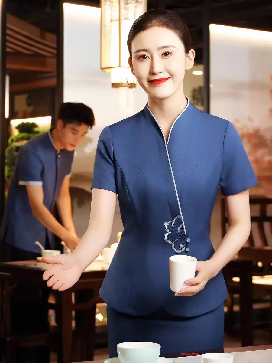 New Chinese Style Waiter Work Clothes Short Sleeve High-end Hotel Beauty Salon Catering Uniform Free Shipping Top and Pants Set
New Chinese Style Waiter Work Clothes Short Sleeve High-end Hotel Beauty Salon Catering Uniform Free Shipping Top and Pants Set