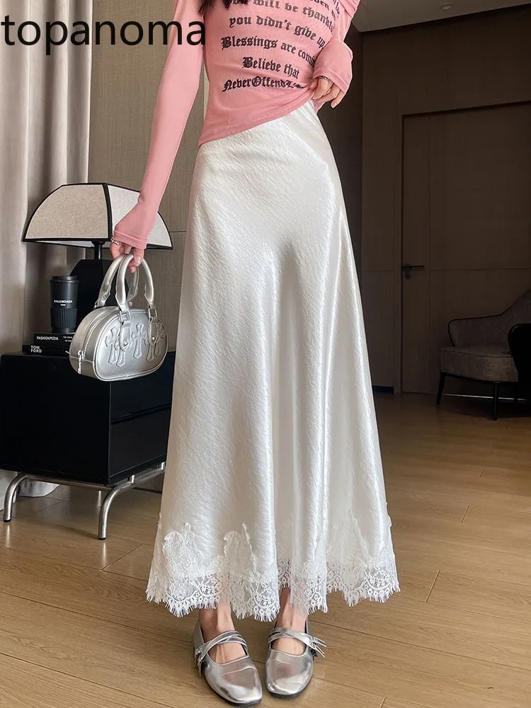 Topanoma Elegant Skirts Women Lace Patchwork High Waist 2025 Spring Fashion Satin Office Lady Party Long Skirt Female Casual
Topanoma Elegant Skirts Women Lace Patchwork High Waist 2025 Spring Fashion Satin Office Lady Party Long Skirt Female Casual