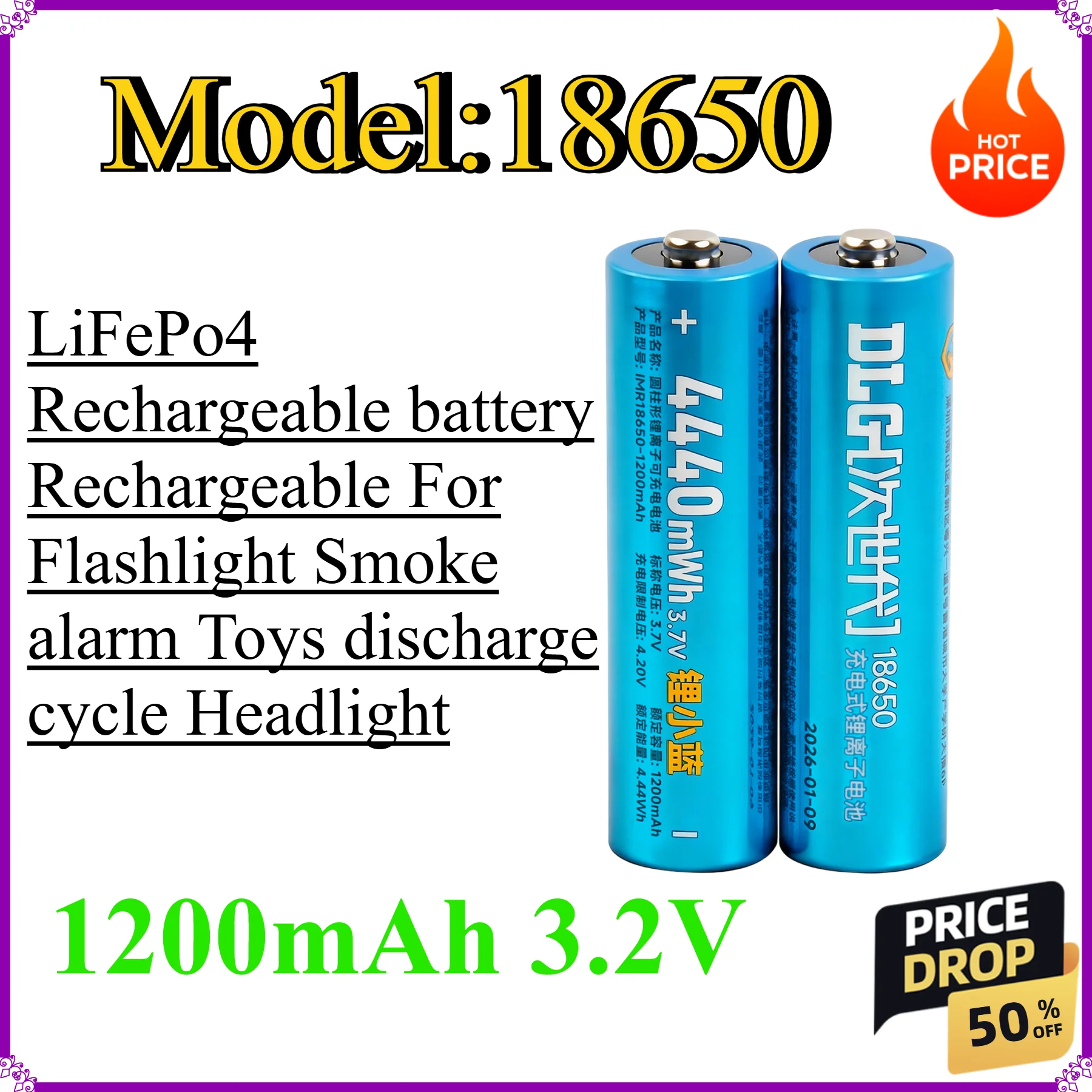 18650 1200mAh 3.2V LiFePo4 Rechargeable battery Rechargeable For Flashlight Smoke alarm Toys discharge cycle Headlight
18650 1200mAh 3.2V LiFePo4 Rechargeable battery Rechargeable For Flashlight Smoke alarm Toys discharge cycle Headlight