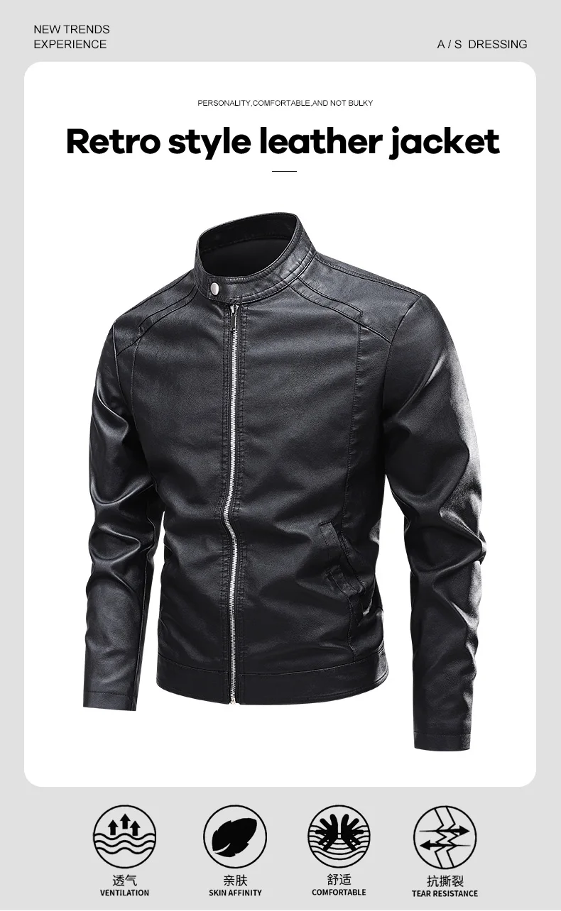 Men's Fashion Slim LeatherJackets Male Zipper Business Casual Blazers Coat Spring New Black PU Leather Jacket Suit Slim Jacket
Men's Fashion Slim LeatherJackets Male Zipper Business Casual Blazers Coat Spring New Black PU Leather Jacket Suit Slim Jacket