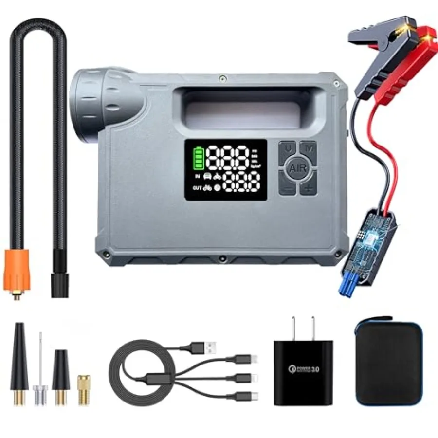 Пусковое устройство 16000 мАч 2000А с воздушным компрессором, фонарь-фонарик 2000 люмен для кемпинга, насос для быстрой накачки шин 150PSI 2X
Пусковое устройство 16000 мАч 2000А с воздушным компрессором, фонарь-фонарик 2000 люмен для кемпинга, насос для быстрой накачки шин 150PSI 2X