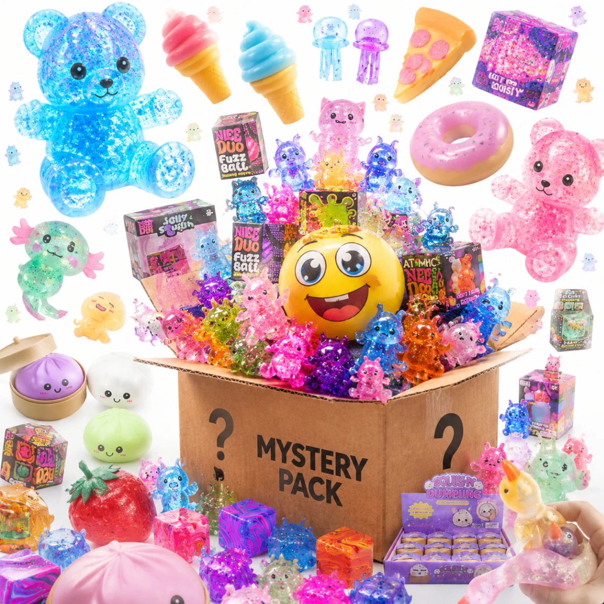 New Mystery Pack Squishy Blind Box, Assorted Gummy Bear Axolotl Dumpling Ice Cream Donut Jelly Sensory Fidget Squishies, Cute Animal Food Fidget Squishies for Anxiety Tension Relief
New Mystery Pack Squishy Blind Box, Assorted Gummy Bear Axolotl Dumpling Ice Cream Donut Jelly Sensory Fidget Squishies, Cute Animal Food Fidget Squishies for Anxiety Tension Relief