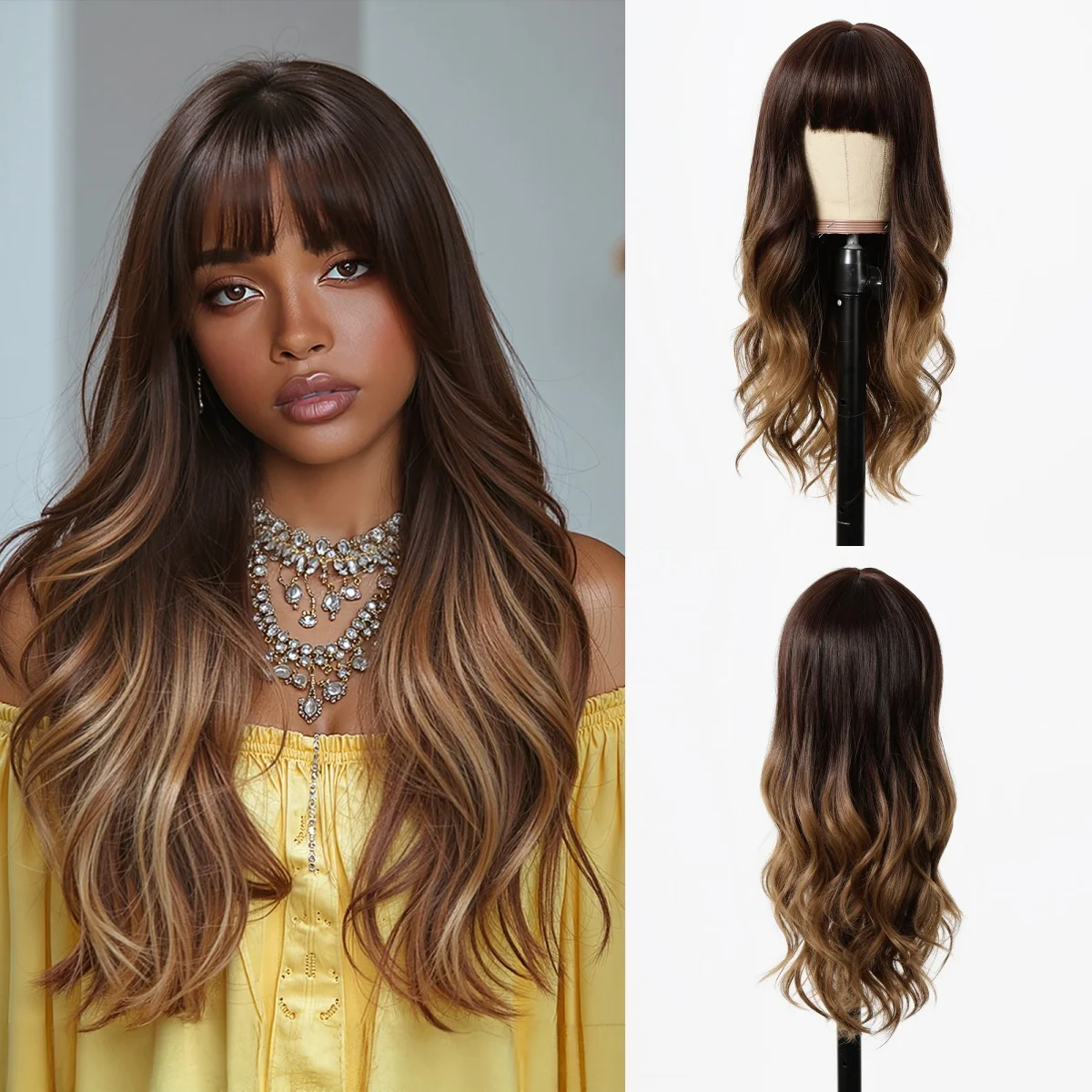 EASIHAIR Длинные волнистые синтетические парики Натуральный коричневый парик с омбре с челкой для женщин Повседневный косплей Вечеринка Использование Термостойкое волокно
EASIHAIR Длинные волнистые синтетические парики Натуральный коричневый парик с омбре с челкой для женщин Повседневный косплей Вечеринка Использование Термостойкое волокно