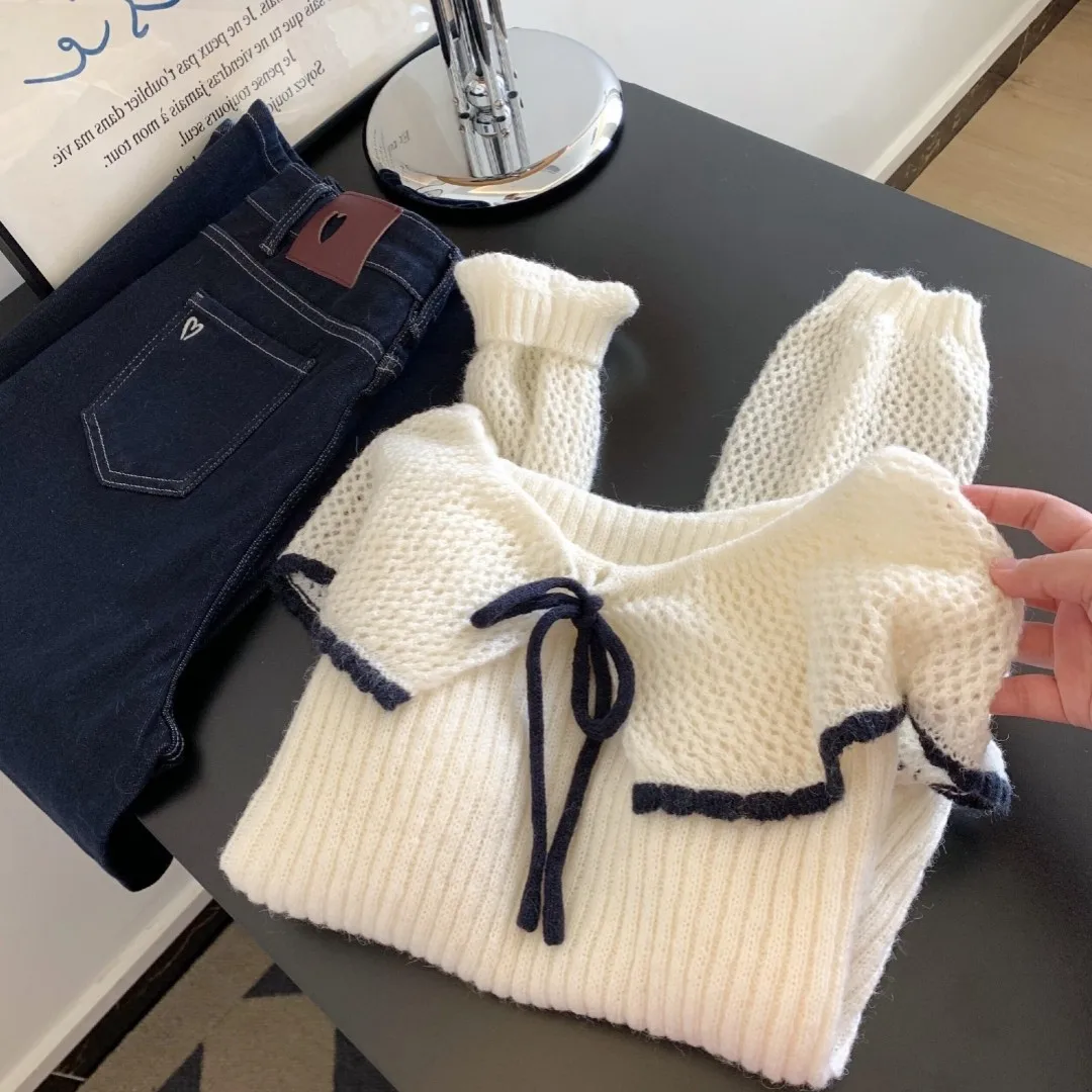 Корейский вязаный свитер Sle Sweet Knot Long Sve, женский модный осенний новый свитер с кукольным воротником и поясом
Корейский вязаный свитер Sle Sweet Knot Long Sve, женский модный осенний новый свитер с кукольным воротником и поясом