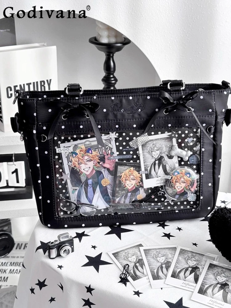 2D Японская оригинальная сумка Lolita Pain Bag, прозрачная, большой вместимости, для повседневного использования, универсальная, в горошек, на плечо, для женщин
2D Японская оригинальная сумка Lolita Pain Bag, прозрачная, большой вместимости, для повседневного использования, универсальная, в горошек, на плечо, для женщин