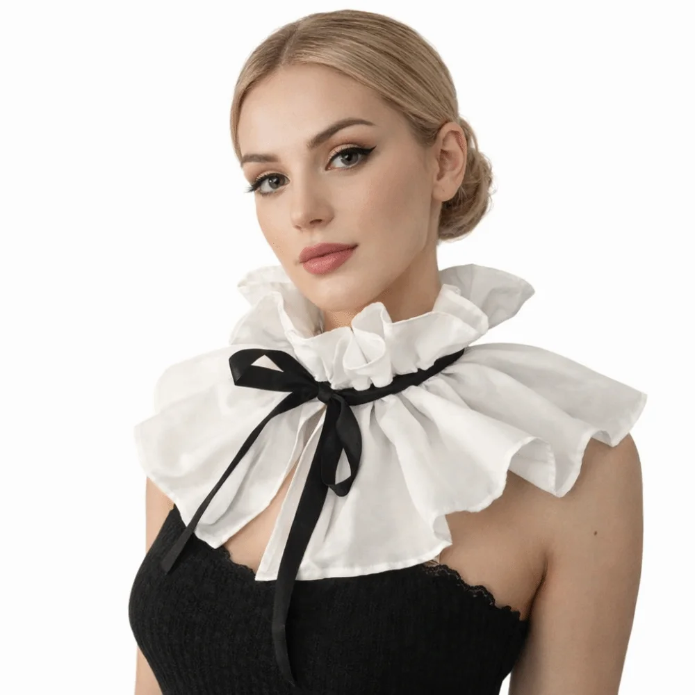 Ribbon Tie Detachable False Collar High Neck Polyester Faux Ruffled Shawl Ruff Lace Up White Pleated Retro Fake Stand Collar
Ribbon Tie Detachable False Collar High Neck Polyester Faux Ruffled Shawl Ruff Lace Up White Pleated Retro Fake Stand Collar