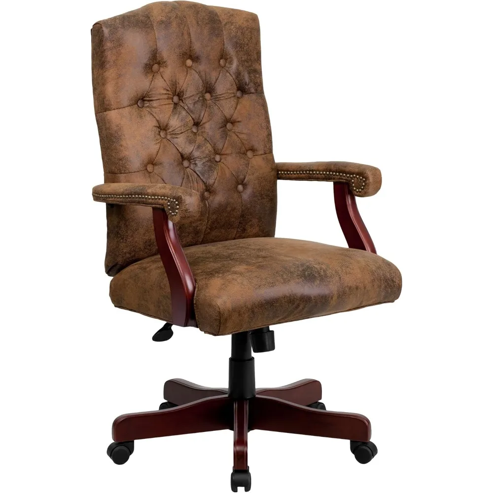 Derrick Traditional Microfiber Tufted Swivel Office Chair with Wood Base, Ergonomic Farmhouse High-Back Desk Chair, Bomber Brow
Derrick Traditional Microfiber Tufted Swivel Office Chair with Wood Base, Ergonomic Farmhouse High-Back Desk Chair, Bomber Brow