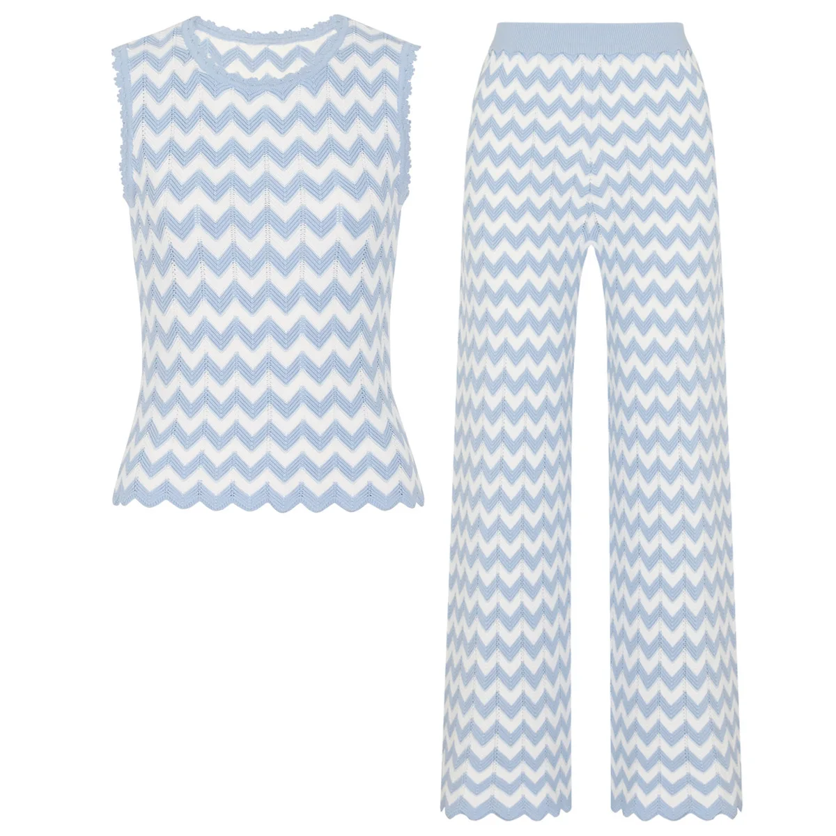 2026 Summer Lady High Quality Fashion Suit O-neck Colorblock Wavy Striped Sleeveless Vest Regular Pants Women Casual Knits 2pcs
2026 Summer Lady High Quality Fashion Suit O-neck Colorblock Wavy Striped Sleeveless Vest Regular Pants Women Casual Knits 2pcs