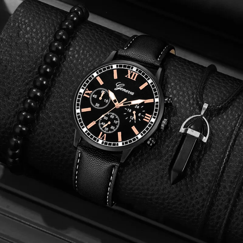 3PCS Set Fashion Mens Business Watches Men Casual Beaded Bracelet Necklace Black Leather Quartz Wrist Watch Relogio Masculino
3PCS Set Fashion Mens Business Watches Men Casual Beaded Bracelet Necklace Black Leather Quartz Wrist Watch Relogio Masculino