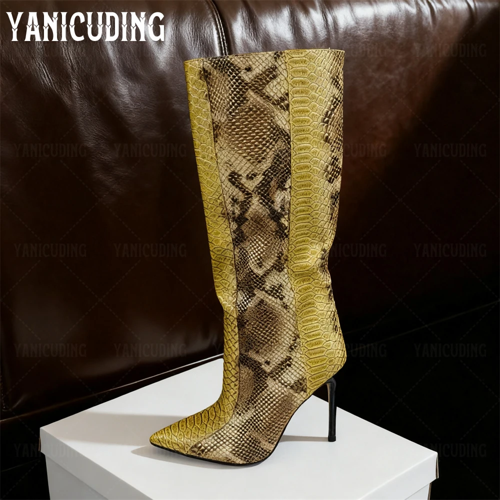 Multi Snakeskin Stiletto Boots Western Style Knee-High Boots Colorblock Sky High Stiletto Heel Pointed Toe Boots for Women Brown
Multi Snakeskin Stiletto Boots Western Style Knee-High Boots Colorblock Sky High Stiletto Heel Pointed Toe Boots for Women Brown