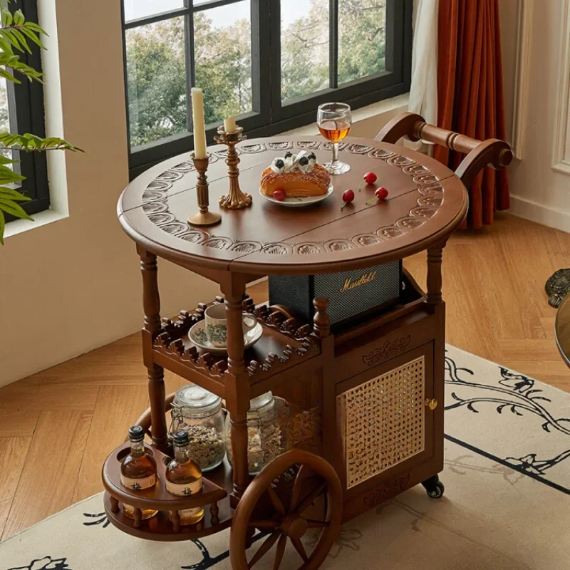 French medieval style movable small American retro cart coffee table folding tea table dining car household
French medieval style movable small American retro cart coffee table folding tea table dining car household